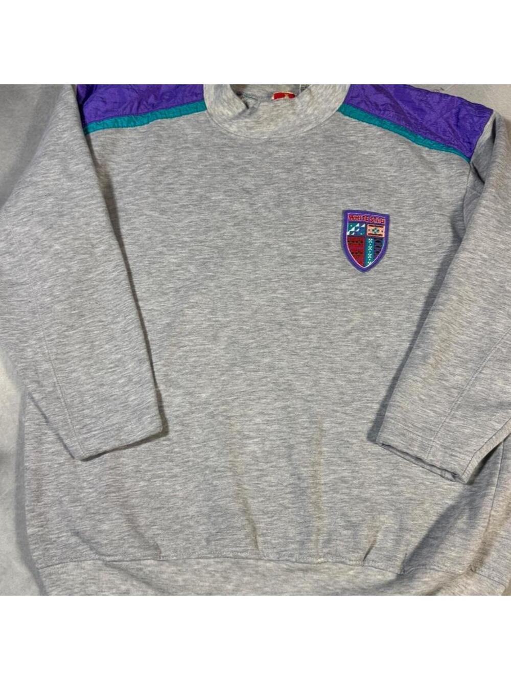 Vintage 90s White Stag Sweatshirt Small Purple Teal Colorblock Mock Neck